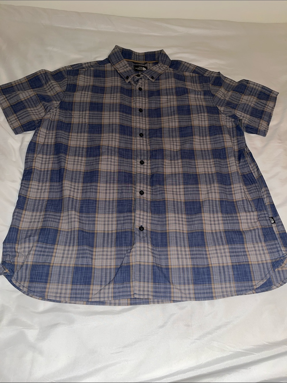 The North Face Short-Sleeve Plaid Button Down Shirt Blue & Tan Sz XXL NWOT